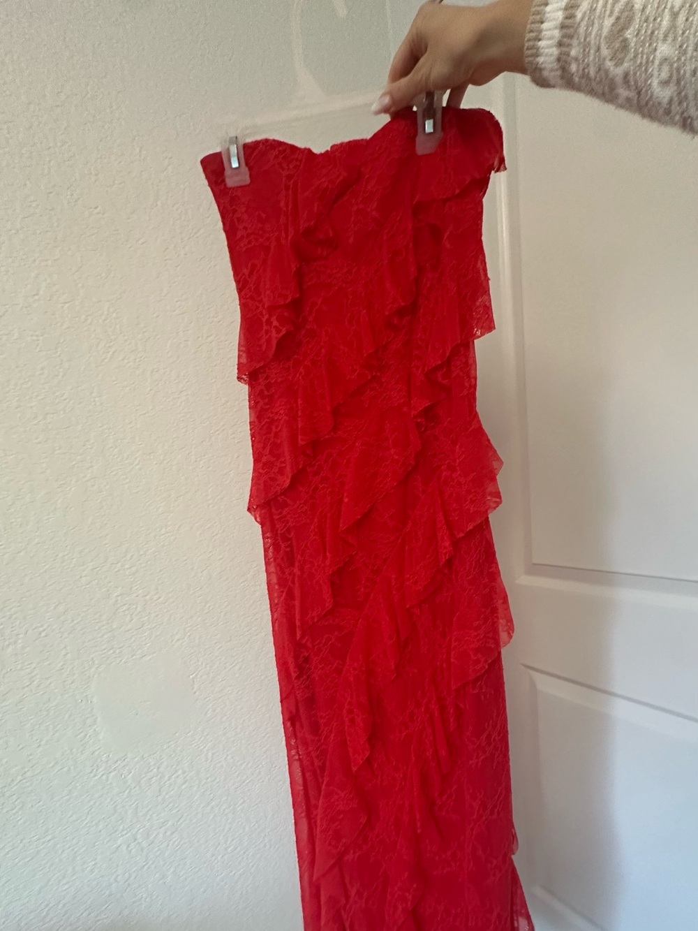 wild fable Red Strapless Ruffle Lace Gown